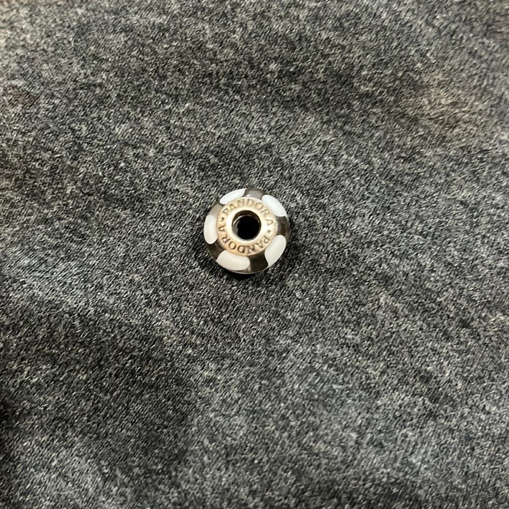 Pandora retired black/white swirl murano glass bead